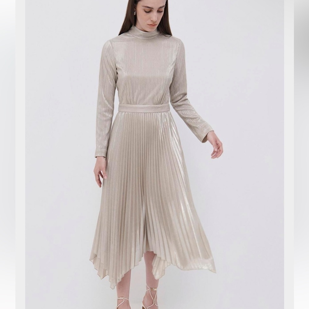 Jonathan Simkhai Metallic Pleated Midi Dress
